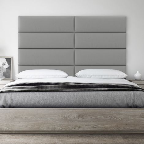 Panneau Décoratif Tête De Lit Capitonnée - 4 Panneaux Simili Cuir Gris Clair 91cm (1/5)