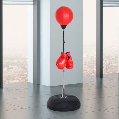 Punchingball auf Ständer, höhenverstellbar 126–144 cm mit Handschuhen, rot OKMYHOME (1/5)