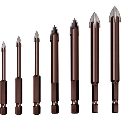 Ensemble de 7 forets hexagonaux Phillips pour carrelage, forets en carbure de tungstène pour maçonnerie, béton, murs de briques et verre, tailles 3, 4, 5, 6, 8, 10, 12 mm (1/5)