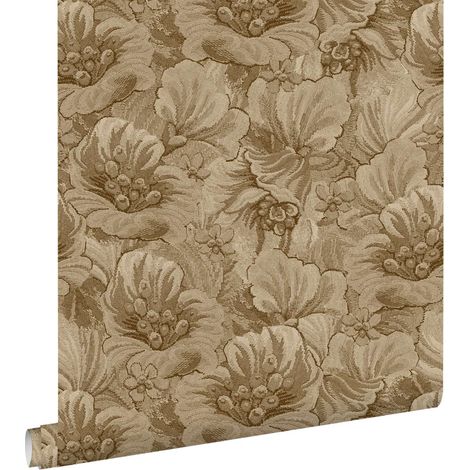 papier peint motif floral brodé vert kaki - ESTAhome (1/5)