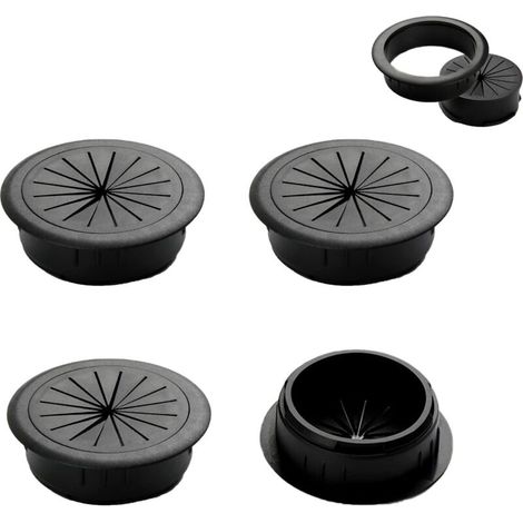 AMXCNOY 4er-Pack flexible Kabeldurchführungen für den Schreibtisch, 50 mm Öffnung, Werkzeuge zum Ordnen und Sortieren von Datenkabeln, Kabeldurchführungen aus Metall für Schreibtisch und PC (schwarz) (1/4)