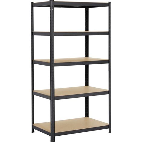 Heavy Duty Shelving, Garage Storage Shelves, Metal Racks， 5 Levels, Thick Stainless Steal Frame with MDF Shelves Boltless Assembly 180cm High X 90 Wide X 40 Deep - Black (1/5)