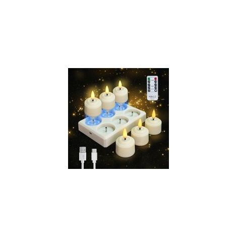 6 Bougies LED Rechargeables Flamme Vacillante avec Télécommande et Minuterie, Bougies avec 1 Câbles de Charge USB à 6 Ports pour la Maison Halloween Décorations de Noël