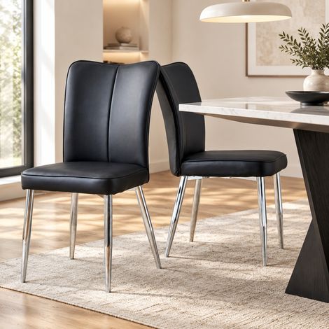 Set di 2 sedie da pranzo moderne 89 cm, PU nero, gambe in metallo argento DESVIAE (1/5)