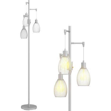 HOMCOM Industrial 3-Light Floor Lamp Dimmable Standing Lamp, Silver Tone (1/5)