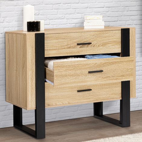 PHOENIX Arcón de 3 cajones 80 cm madera y negro (1/5)