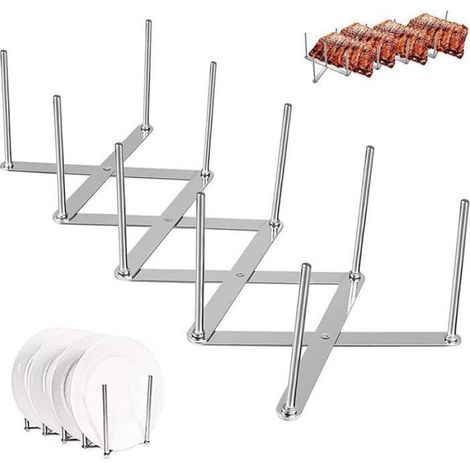 Deux jeux de supports à couvercles en acier inoxydable avec bacs de rangement réglables pour casseroles, poêles et couvercles. (1/4)