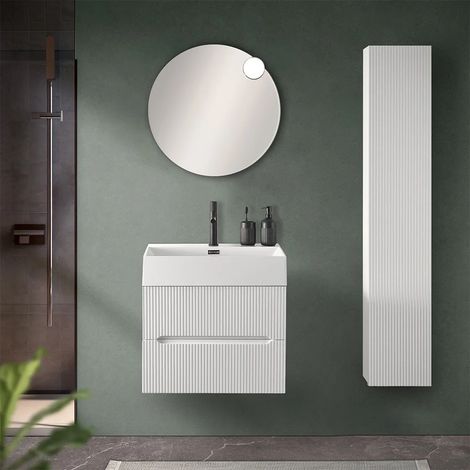 Mobile bagno sospeso cannettato 60 cm bianco opaco con specchio Bali (1/5)