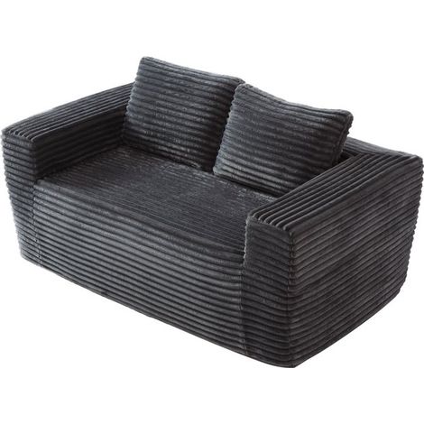 Boneless Deep Seat 2-Seater, No Assembly Foam Floor Couch, Plush Corduroy Fabric, Modern Living Room Sofa for Small Space Apartment, Bedroom, Office (Gray) (1/5)