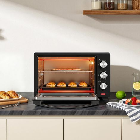 WOLTU 32 litri. tostapane da 1600 watt Forno Per Pizza Vassoio raccoglibriciole rimovibile con timer Mini forno per pizza toast tacchino hot dog nero