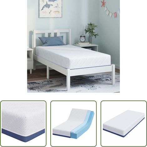 Gel-Schaumstoff - Matratze Weiß und Blau 80 x 160 cm Jacquard-Stoff (1/5)
