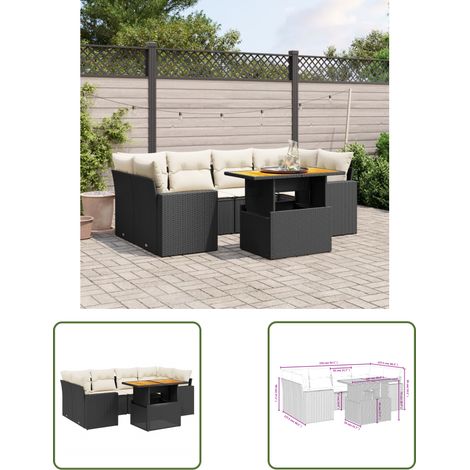 The Living Store 7-tlg. Garten-Sofagarnitur mit Kissen Schwarz Poly Rattan - Gartenmöbel Set - PE-Rattan Möbel - Outdoor Lounge - Gartenlounge - Terrassenmöbel (1/3)