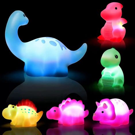 Jouets de bain dinosaures lumineux flottants en caoutchouc (lot de 6), clignotants (1/5)