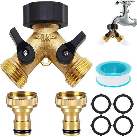 Robinet Double Sortie Machine a Lave, 2 Voies Adaptateur Robinet, 3/4 Pouces Raccord en Y Répartiteur de Robinet de Jardin en Laiton, Connecteur De Robinet pour Famille,Jardin (1/5)