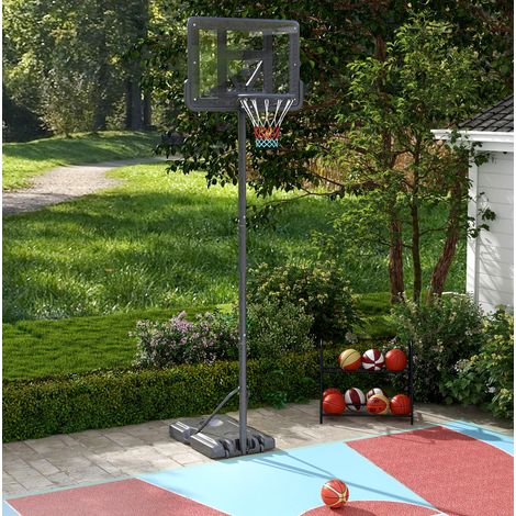 Canestro da basket 111x79x19 cm, regolabile in altezza, doppio uso per esterno e piscina, metallo nero (1/5)
