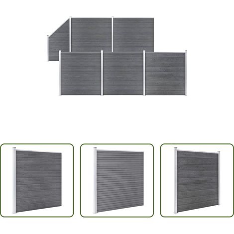 vidaXL Holz-Kunststoff-Zaun - WPC Zaun-Set 5 Quadrate + 1 Schräge 965x186 cm Grau (1/5)