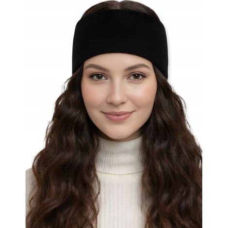 Klassisches, warmes Acryl-Stirnband für junge Frauen, glatt, schwarz (1/5)