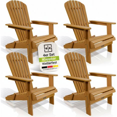 Juskys® Garten Liegestuhl Korfu 4er Set – aus Akazienholz, klappbar, 85x69x94 cm, natur, geölt, Gartenstuhl, Sonnenliege