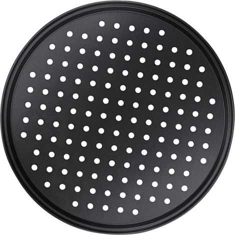 Moule à Gâteau Rond Perforé en Acier Carbone Revêtement Antiadhésif Noir pour Pizza, Plat à Four Réduisant de Cuisson, pour Accessoires Pizza (1/5)