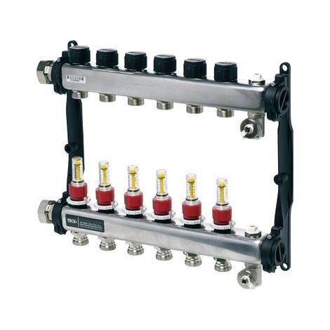 TECE 77310006 TECEfloor collecteur de chauffage au sol en acier inoxydable, 6 voies avec DFA (1/4)