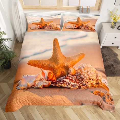 Marine Shells Parure De Lit 140X200Cm Hawaiian La Plage - Set Housse De Couette Étoile Mer Littoral La Mer - 2 Pièces - 140 x 200 cm (1/5)