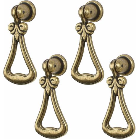 4 Stück Vintage-Hängegriffe aus Zinklegierung mit bronzegrünem Dreiecksring für Schränke, Kommoden, Schubladen und Türen (1/4)