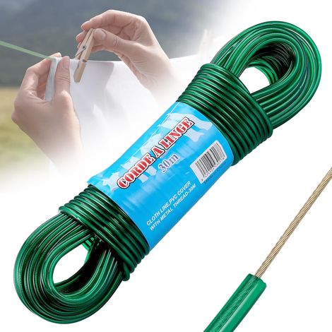 30 m Clothesline Laminated Steel Clothes Line with Steel Core Outdoor Clothesline 4 mm Dia Clothesline Outdoor Clothesline Rust and Water Resistant 120 kg Green (1/5)