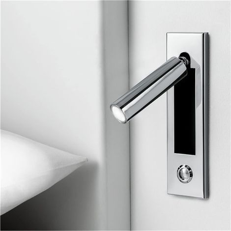 Applique murale, Applique murale moderne, Applique murale LED intérieure pour tête de lit, Lampe de lecture encastrée à poussoir pour chevet (Chrome) (1/4)