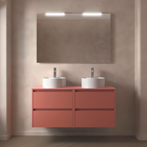Badezimmermöbel NOJA 1200 4 Schubladen RED SATIN + Waschtisch-Platte