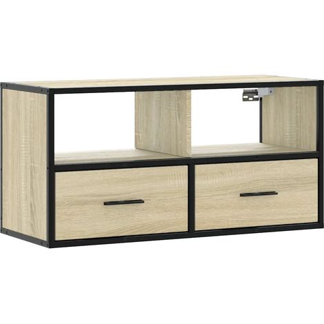 Meuble TV mural design industriel 80 x 31 x 39 cm avec grand espace de rangement en bois chêne sonoma