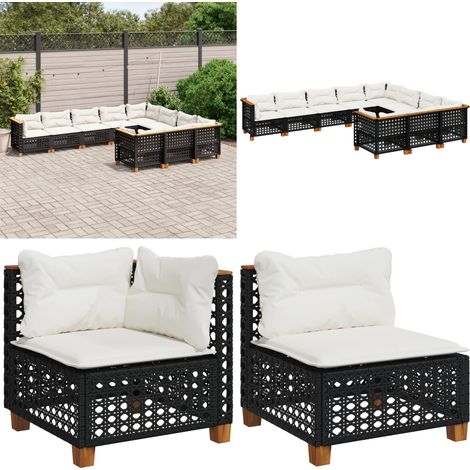 Salon de jardin 10 pcs avec coussins noir résine tressée - Salon De Jardin - Canapé Extérieur - Meuble De Jardin - Set Salon De Jardin - Résine Tressée - Home & Living (1/5)