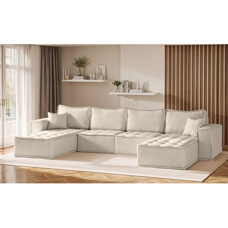 Wohnlandschaft Sofa U-Form Modulsofa-Set 4-teilig SANDE Stoff Alpine Beige (1/5)