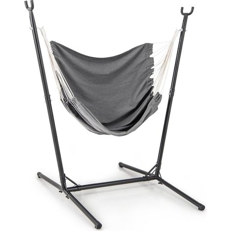 GOPLUS Chaise Hamac avec Support, Hamac Bascule Interieur Exterieur avec 6 Positions Réglage de Hauteur et Poche Latérale, Chaise Suspendue pour Salon,Balcon,Jardin, Charge 120 kg (1/5)