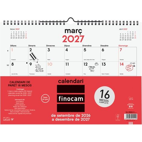 El Finocam Neutro Calendario de Pared en catalÃ¡n es la herramienta perfecta para organizar y planificar tu aÃ±o de manera eficiente y visual. Con una