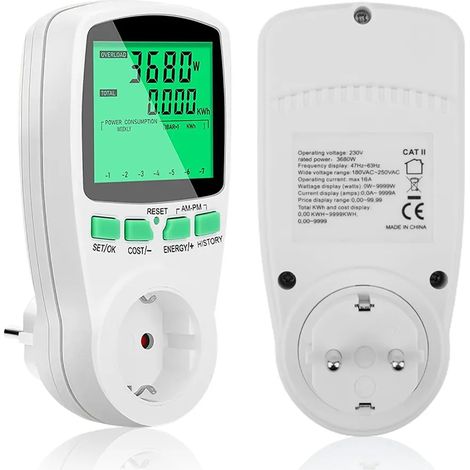 Compteur d'injection pour prises solaires, compteur d'électricité pour centrales photovoltaïques de balcon, mini-systèmes photovoltaïques, mini-systèmes solaires, écran LCD, rétroéclairage vert, injec (1/5)
