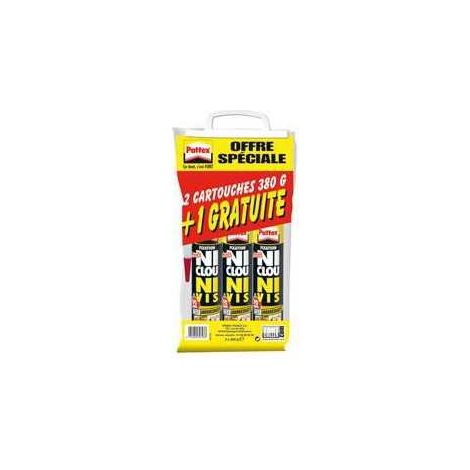 Colle de Fixation Ni Clou Ni Vis PATTEX - Extra Fort & Rapide - Cartouche 380g - Lot de 2 + 1 Gratuit