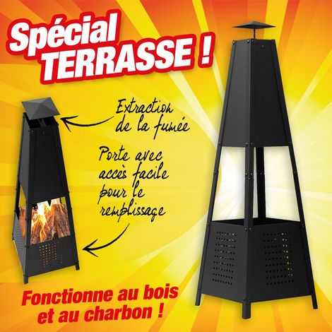 Brasero pyramide d'extérieur en métal – Dimensions L. 30 x l. 30 x H. 90 cm – Foyer pour bois ou charbon – Conception moderne et stable – Outiror (1/3)