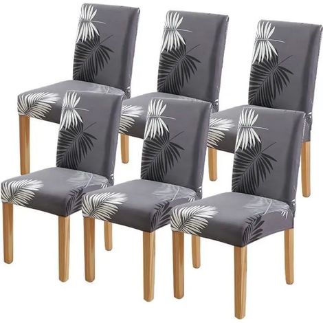 6 housses de chaise élastiques, idéales pour les restaurants, les maisons et autres occasions - Motif Feuille de Plume Noire (1/4)