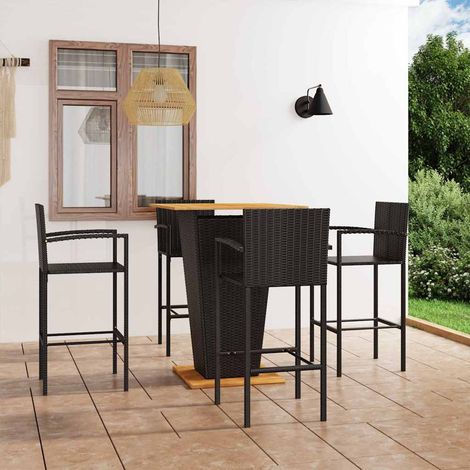 Ensemble Table de bar + 4 Chaises de bar de jardin - Table Haute avec 4 Tabourets Noir BV134482 - BonneVie (1/5)