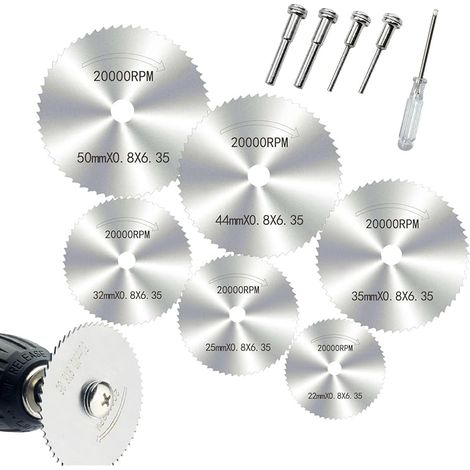 6 Pièces Disques de Coupe pour Outil Rotatif, HSS Lames de Perceuse à Disque, Mini Lames de Scie en Acier Rapide Circulaire, pour la Coupe du Bois, Plastique et Métal (1/5)