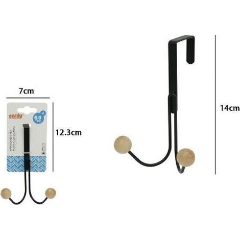Trade Shop - PORTA METALLINO NERO PALLINE LEGNO 2 GANCI POSTI 79557 -