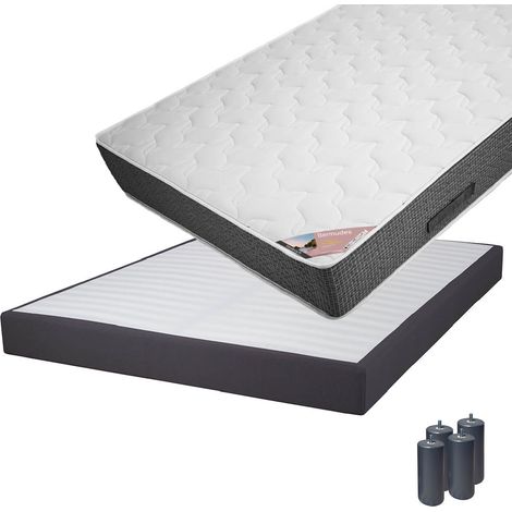 BERMUDES - Pack Matelas 140x190 + Sommier Tapissier Démontable 2x20 Lattes Anthracites + Pieds Anthracites 15cm (1/5)