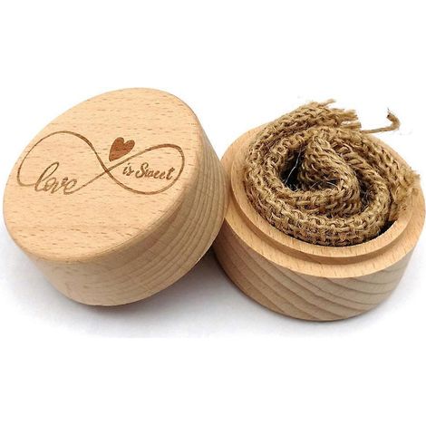 Boîte à bijoux en bois rustique personnalisée pour mariage - Coffret à bagues gravé (1/4)