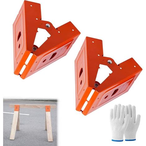 Heavy-Duty Sawhorse Bracket with Down Clamp, 2Pcs Saw Horses Brackets, Cold-Rolled Steel, Engineered for Tradesmen, Carpenters, and Serious DIY Enthusiasts (1/5)