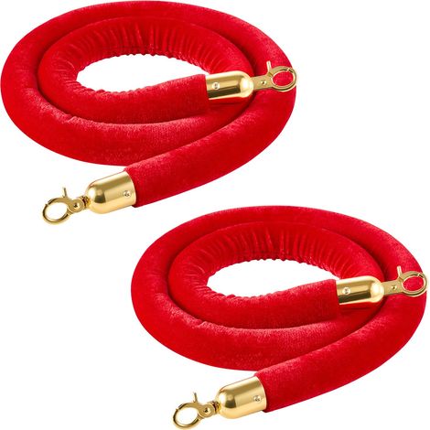 Cordon de Délimitation 2PCs de 1,5 m, Corde pour Poteau de Guidage en Velours Rouge, pour Contrôle des Foules Files d'Attente Théâtre Fête Mariage Exposition Événement, avec Crochets Dorés (1/5)