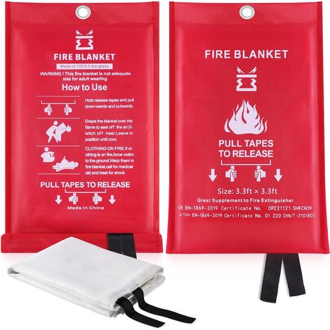 Fireproof Fire Blankets for Home Kitchen - Fiberglass Fire Blanket Fire Blanket Ideal for the Stove Garage Office Camping Caravan Grill 1M x1M (2 Fire Blankets) (1/5)
