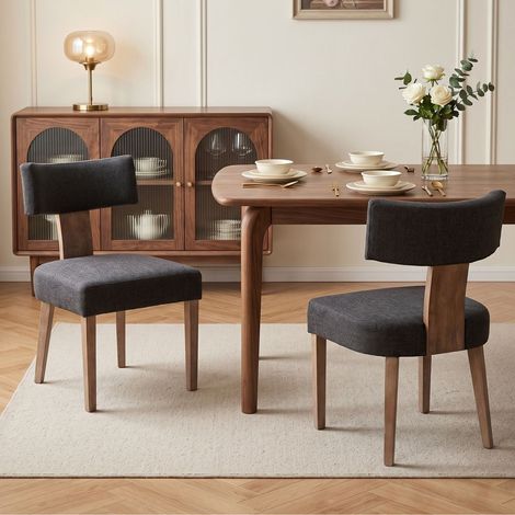 Wahson Dining Chairs Set of 2 in Linen Fabric Upholstered Rustic Side Chairs with Wood Legs for Kitchen Reataurant, Charcoal
