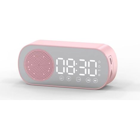 Altavoz Bluetooth inalámbrico con despertador, mini altavoz recargable por USB, rosa.