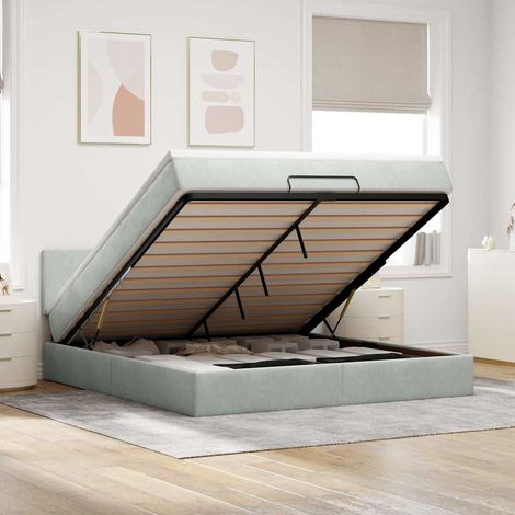 Ottoman-Bett mit Matratze Hellgrau 180x200 cm Samt (1/5)