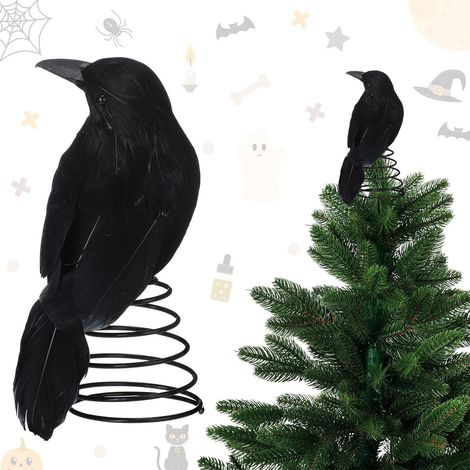 Crow - Tree Topper - Halloween Decoration - 6.3 Inches - For Mini Trees And Branches - 1 Piece (1/5)